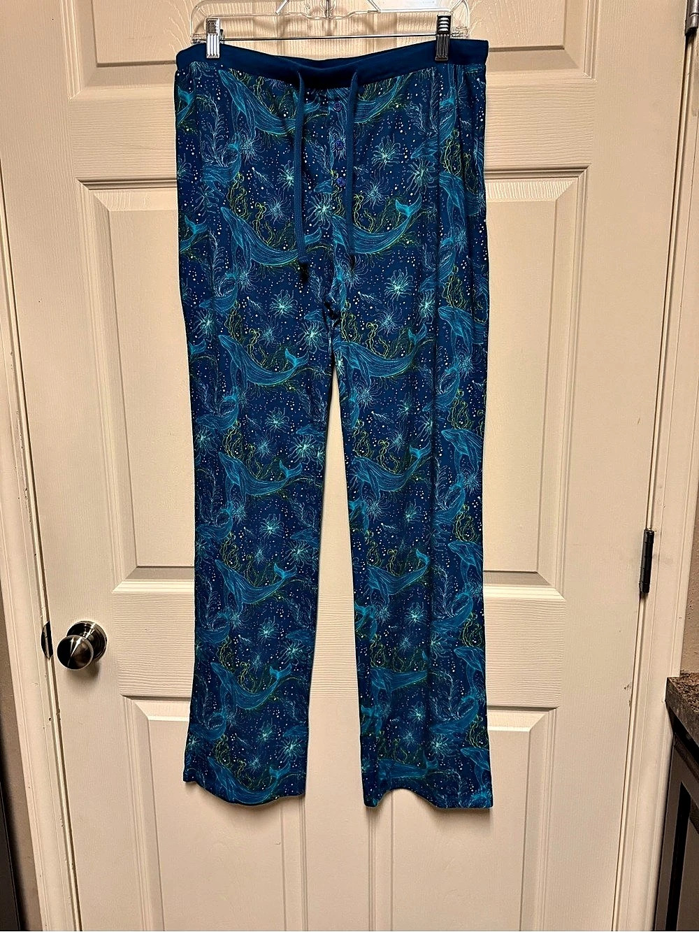 Women's Blue & Green Printed Sleep/Lounge Oants